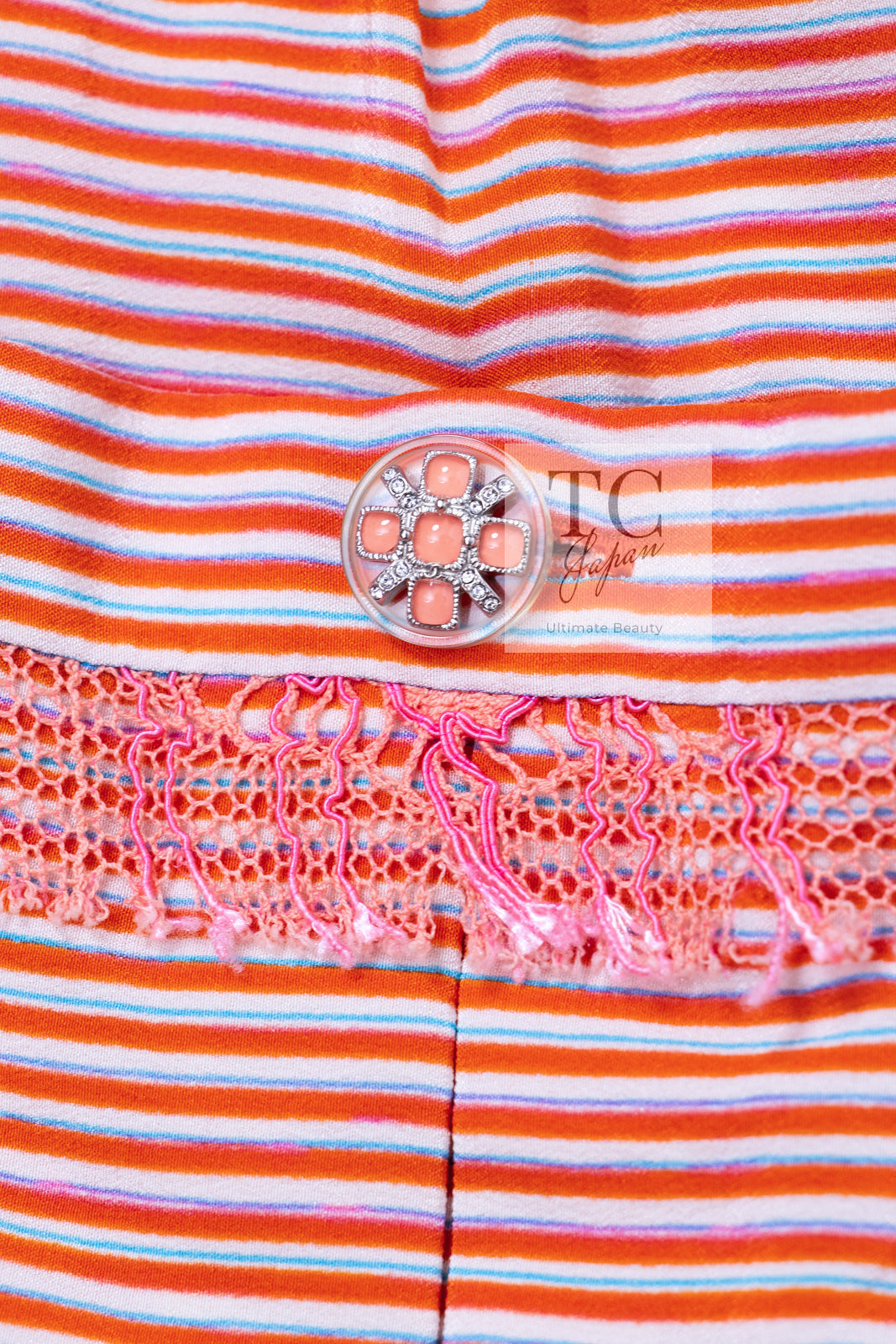 CHANEL 19S Orange Stripe Silk Dress 38 シャネル オレンジ ストライプ シルク ワンピース 即発