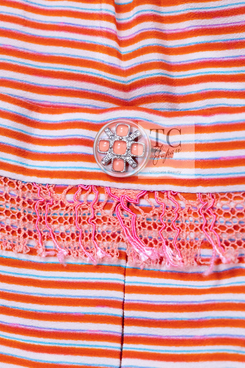 CHANEL 19S Orange Stripe Silk Dress 38 シャネル オレンジ ストライプ シルク ワンピース 即発