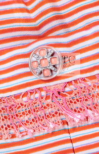 CHANEL 19S Orange Stripe Silk Dress 38 シャネル オレンジ ストライプ シルク ワンピース 即発