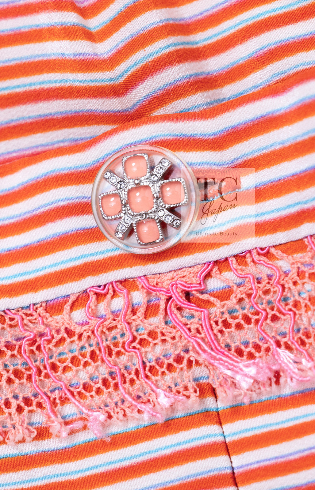 CHANEL 19S Orange Stripe Silk Dress 38 シャネル オレンジ ストライプ シルク ワンピース 即発