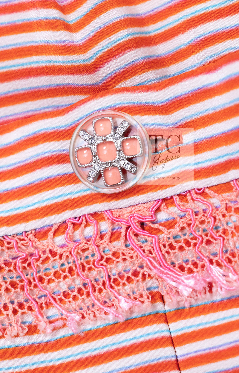 CHANEL 19S Orange Stripe Silk Dress 38 シャネル オレンジ ストライプ シルク ワンピース 即発