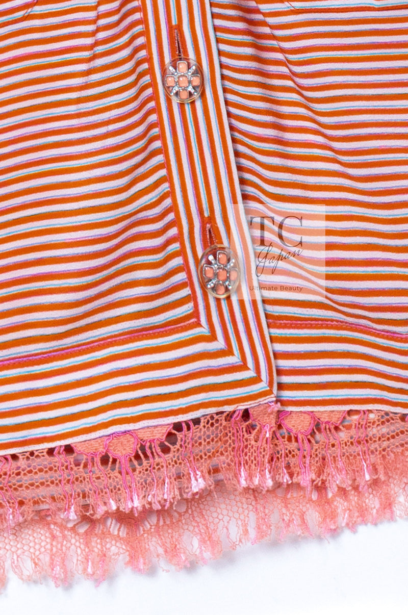 CHANEL 19S Orange Stripe Silk Dress 38 シャネル オレンジ ストライプ シルク ワンピース 即発