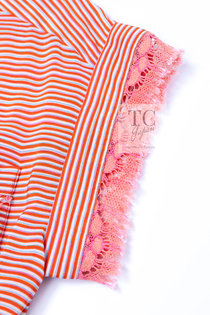 CHANEL 19S Orange Stripe Silk Dress 38 シャネル オレンジ ストライプ シルク ワンピース 即発
