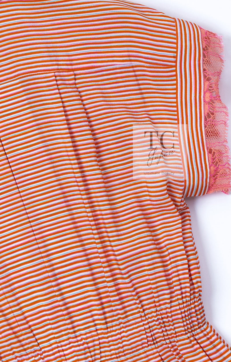 CHANEL 19S Orange Stripe Silk Dress 38 シャネル オレンジ ストライプ シルク ワンピース 即発