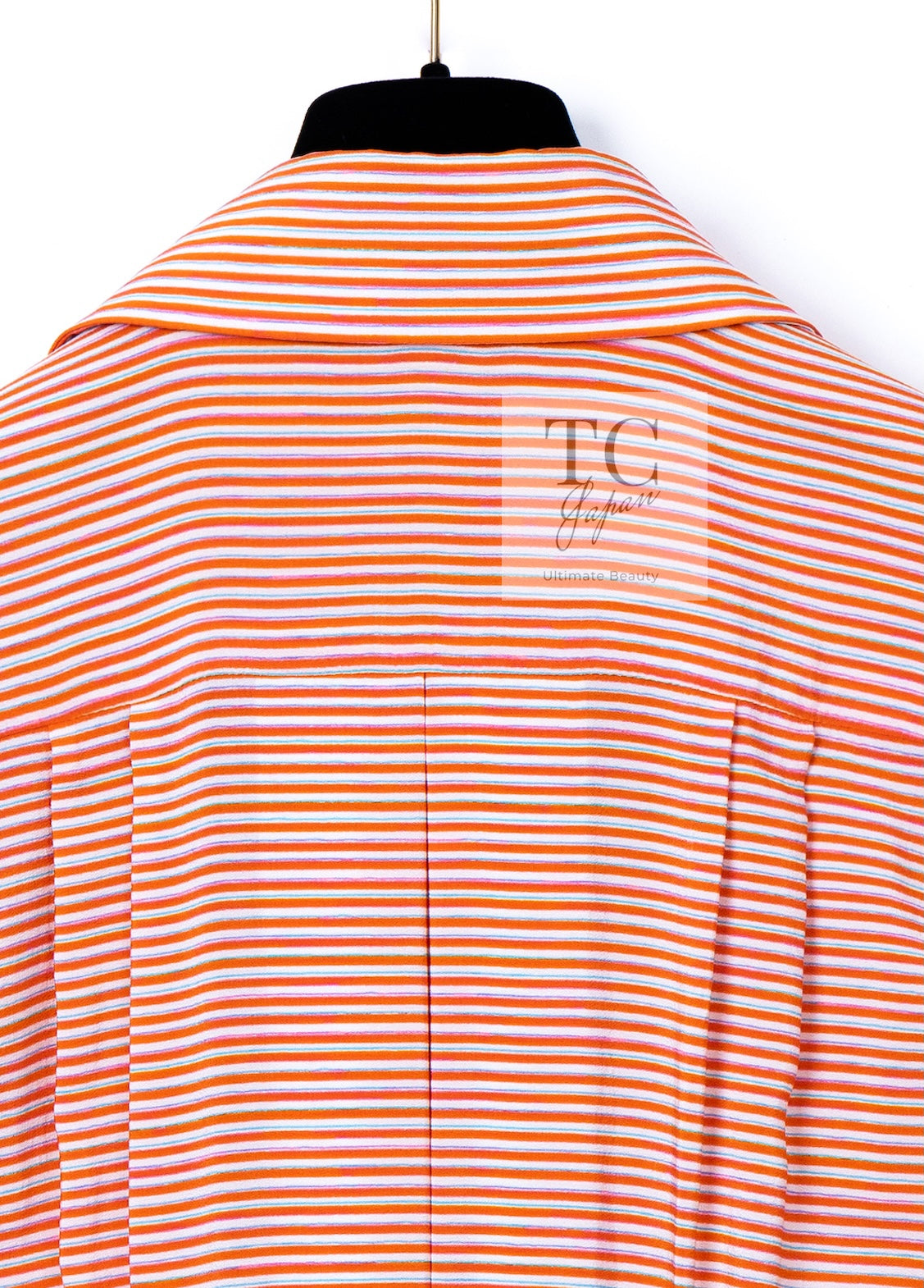 CHANEL 19S Orange Stripe Silk Dress 38 シャネル オレンジ ストライプ シルク ワンピース 即発