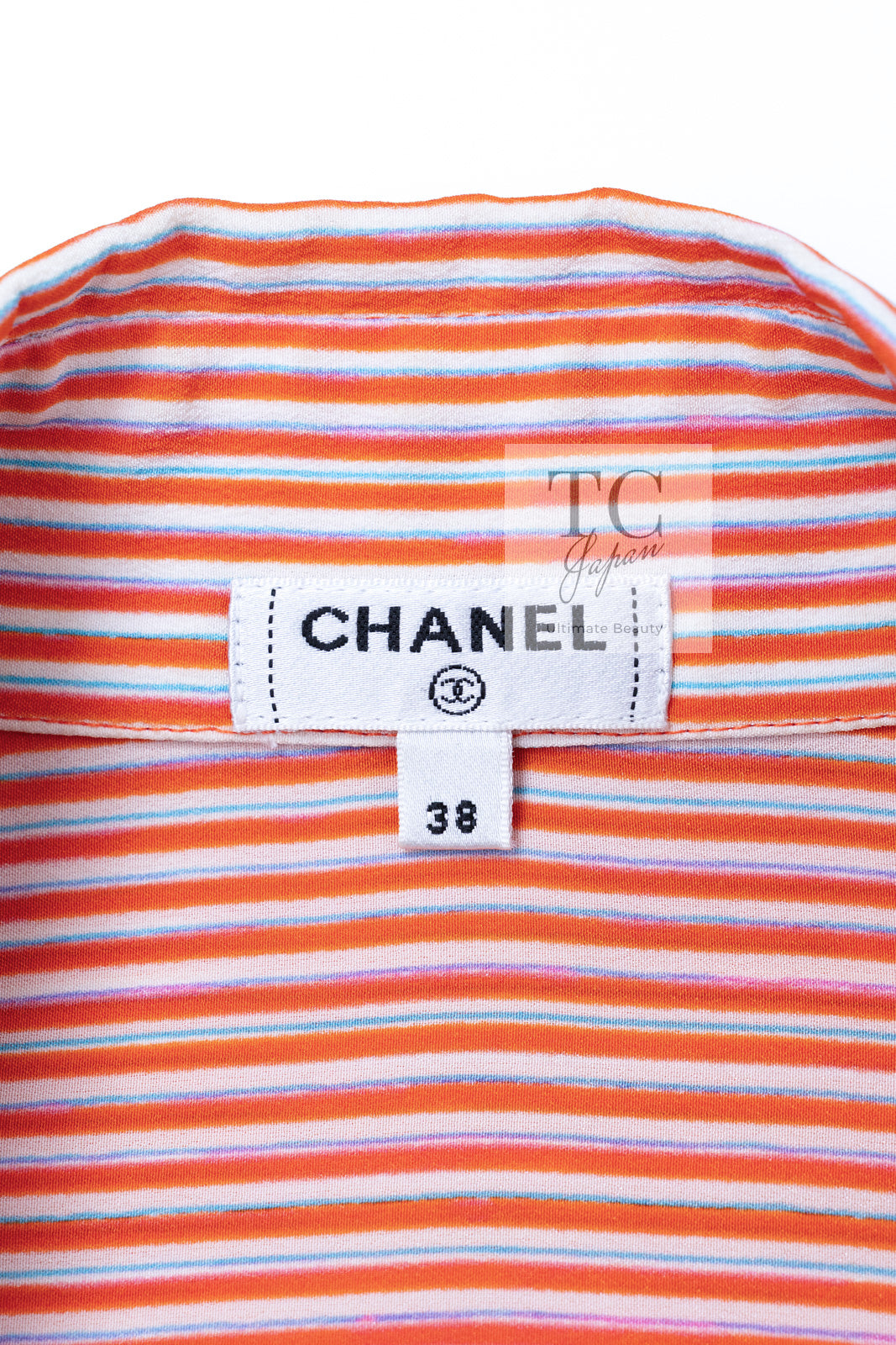 CHANEL 19S Orange Stripe Silk Dress 38 シャネル オレンジ ストライプ シルク ワンピース 即発