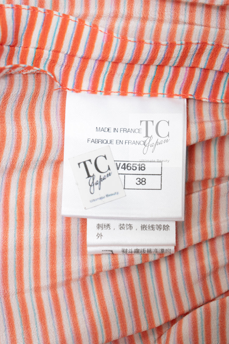 CHANEL 19S Orange Stripe Silk Dress 38 シャネル オレンジ ストライプ シルク ワンピース 即発
