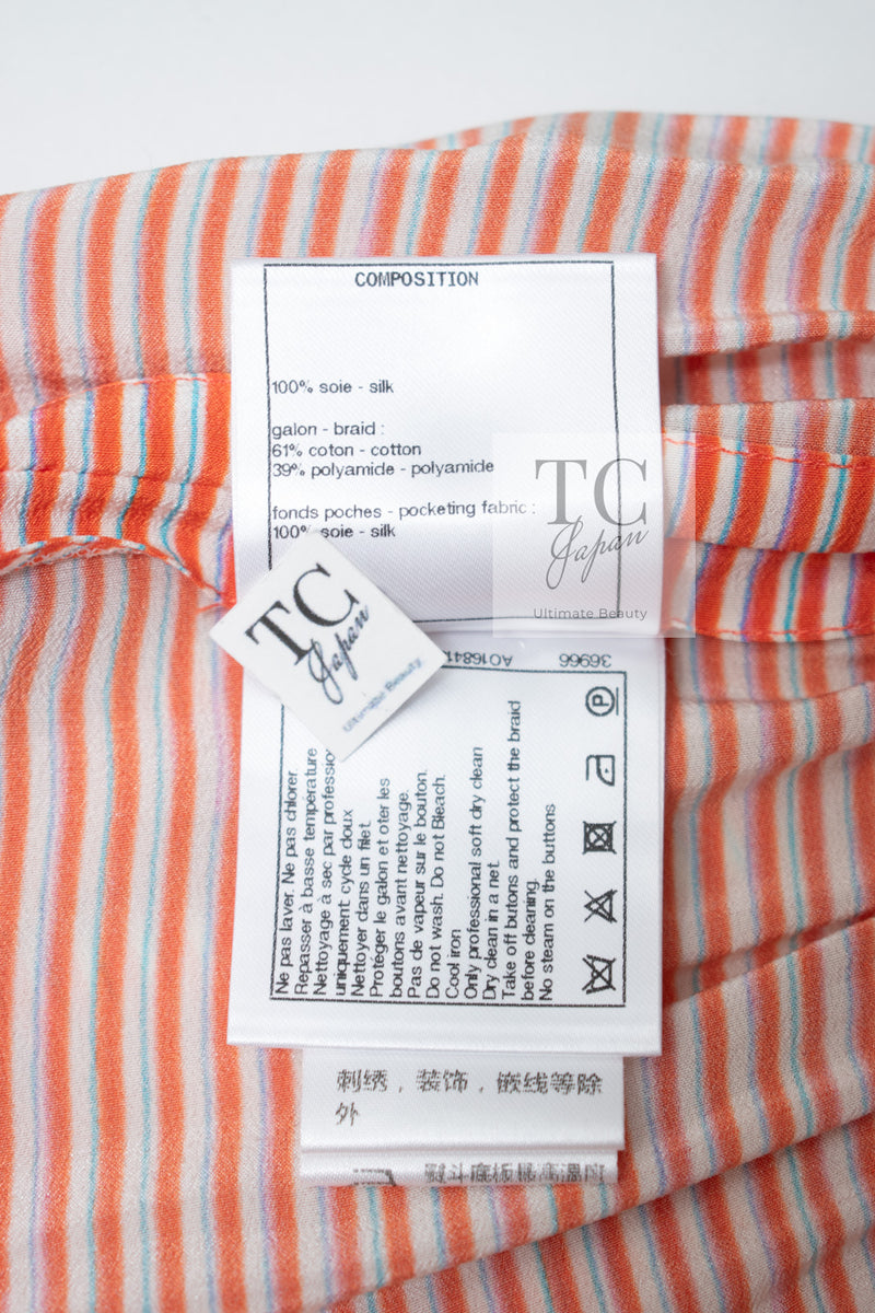CHANEL 19S Orange Stripe Silk Dress 38 シャネル オレンジ ストライプ シルク ワンピース 即発