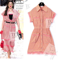 CHANEL 19S Orange Stripe Silk Dress 38 シャネル オレンジ ストライプ シルク ワンピース 即発