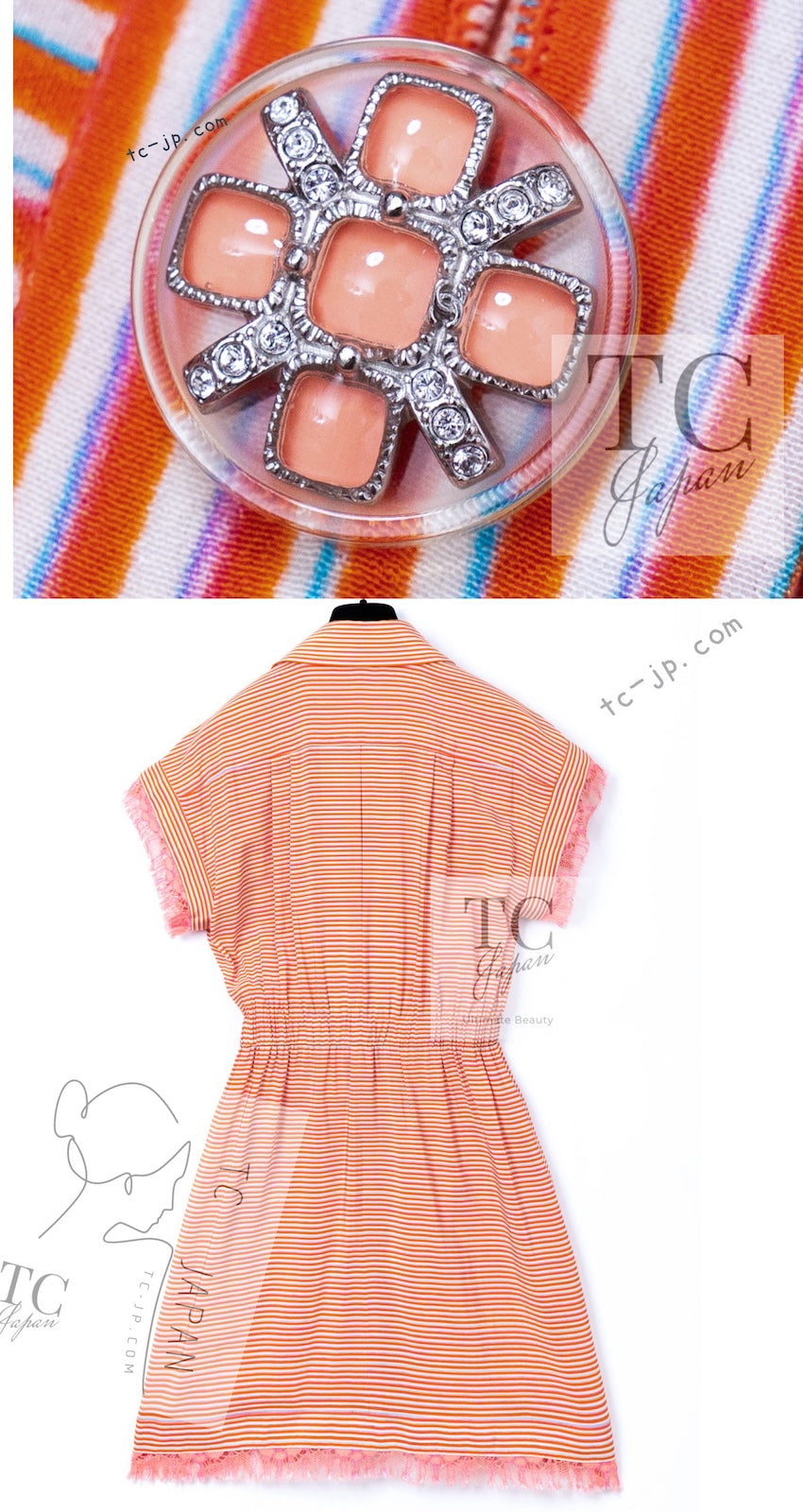CHANEL 19S Orange Stripe Silk Dress 38 シャネル オレンジ ストライプ シルク ワンピース 即発