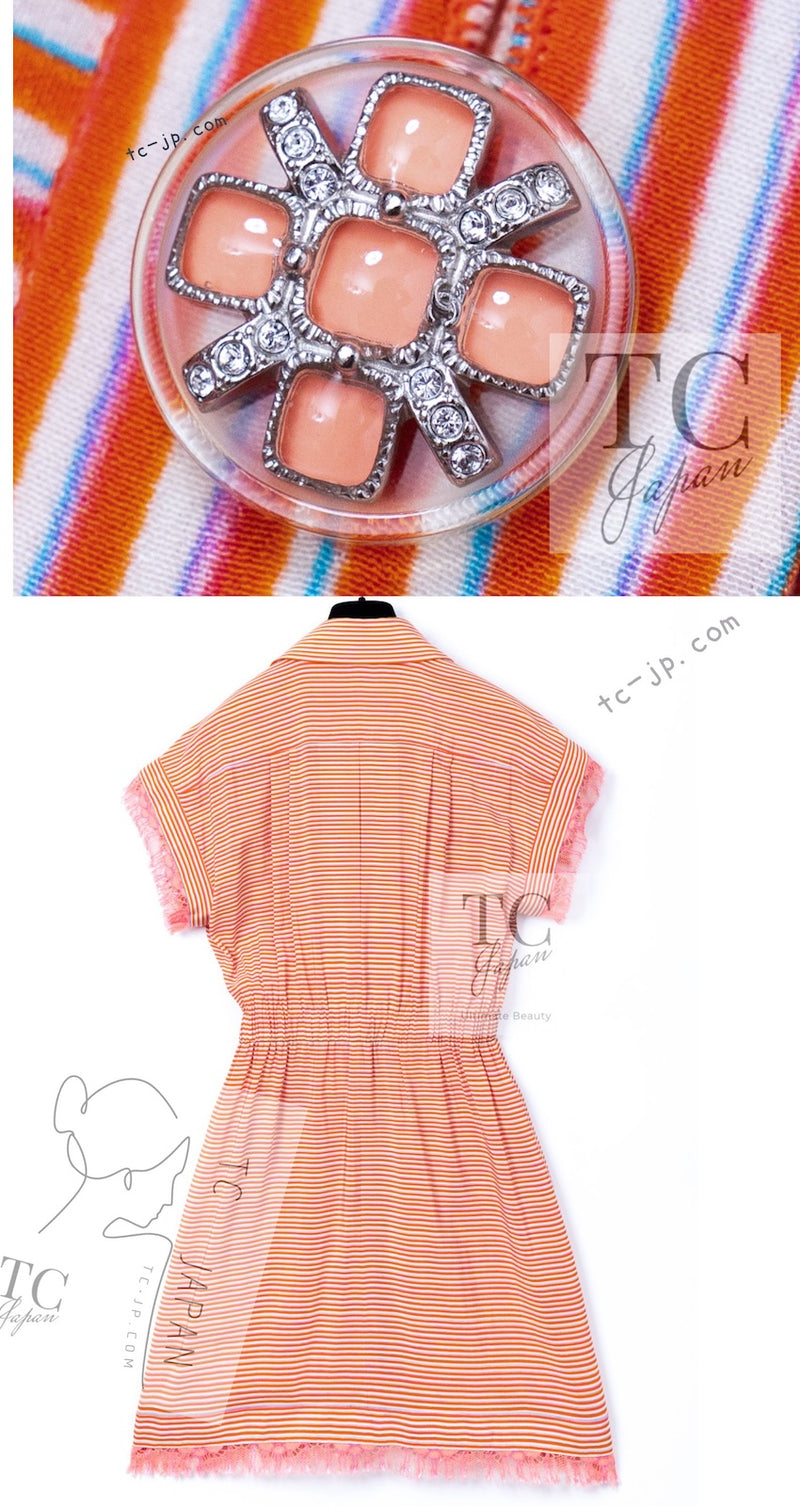 CHANEL 19S Orange Stripe Silk Dress 38 シャネル オレンジ ストライプ シルク ワンピース 即発