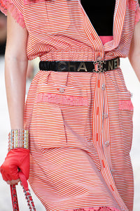 CHANEL 19S Orange Stripe Silk Dress 38 シャネル オレンジ ストライプ シルク ワンピース 即発