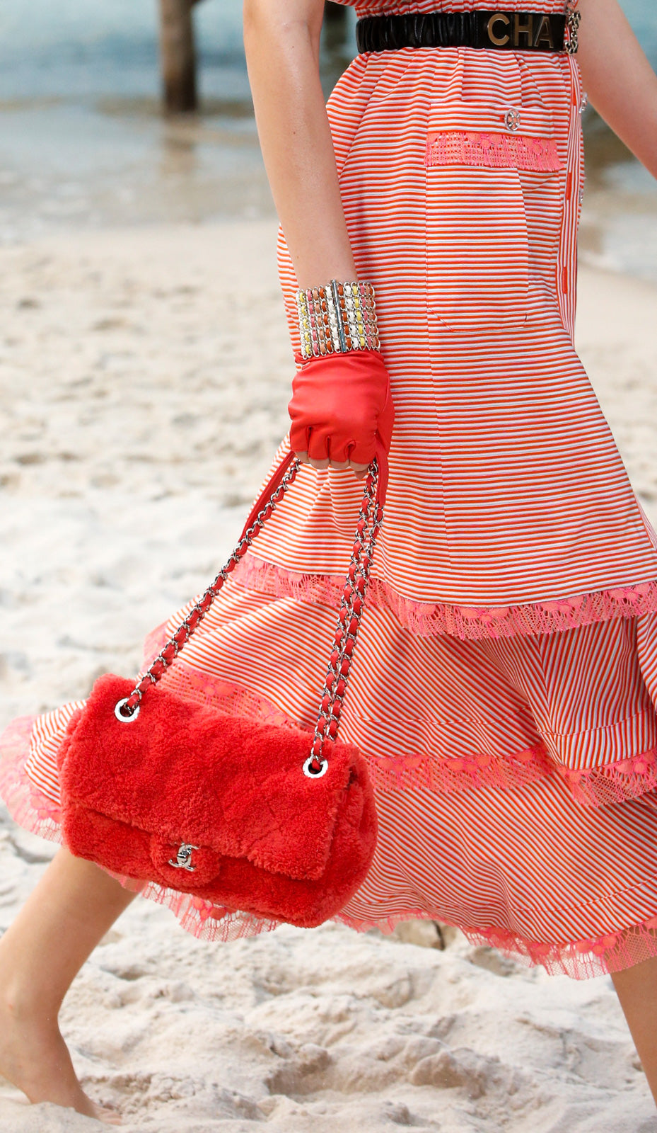 CHANEL 19S Orange Stripe Silk Dress 38 シャネル オレンジ ストライプ シルク ワンピース 即発