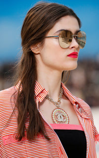CHANEL 19S Orange Stripe Silk Dress 38 シャネル オレンジ ストライプ シルク ワンピース 即発