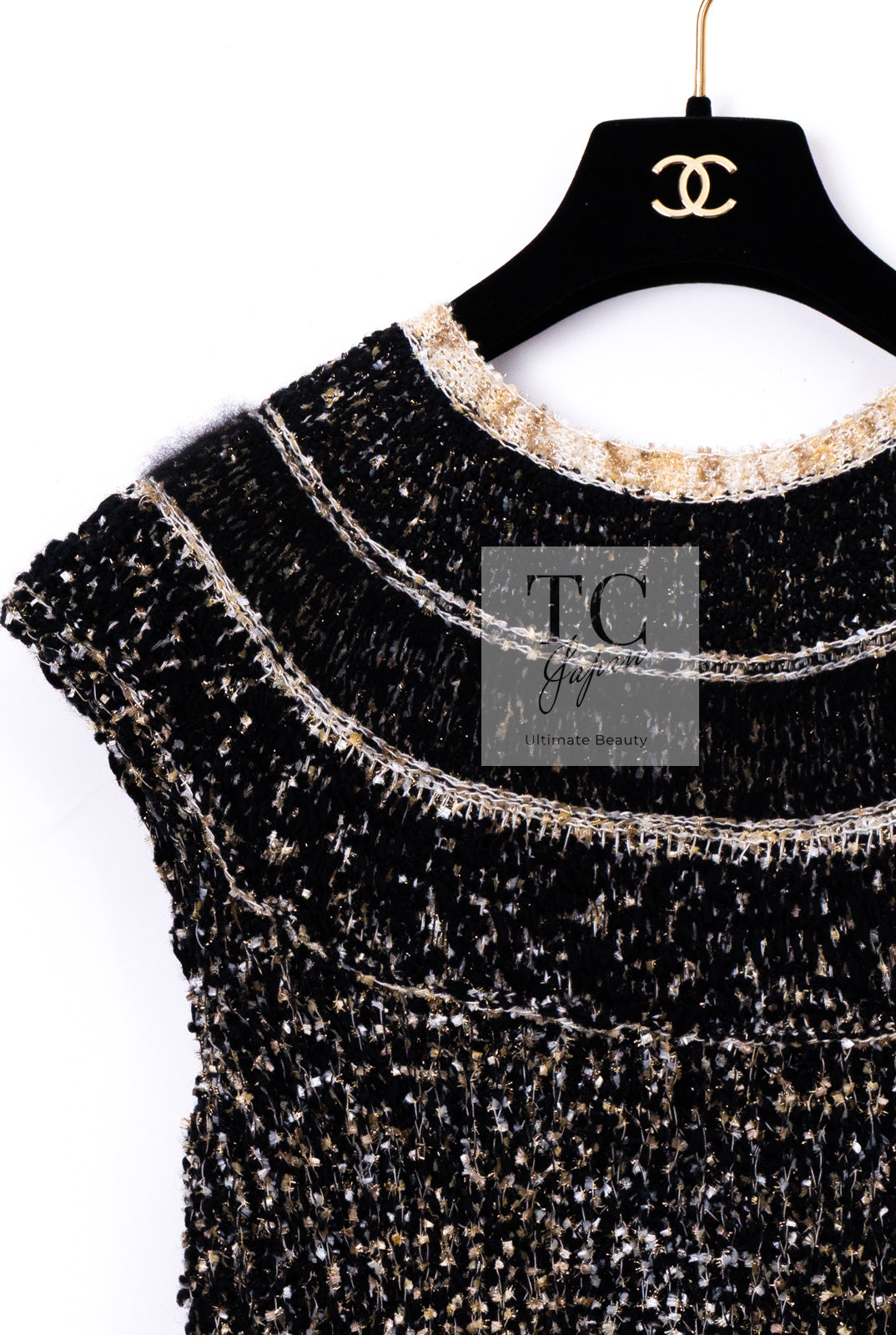 CHANEL 19PF Black Gold Wool Knit Dress 38 シャネル ブラック ゴールド ウール ニット ワンピース 即発