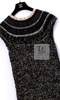 CHANEL 19PF Black Gold Wool Knit Dress 38 シャネル ブラック ゴールド ウール ニット ワンピース 即発