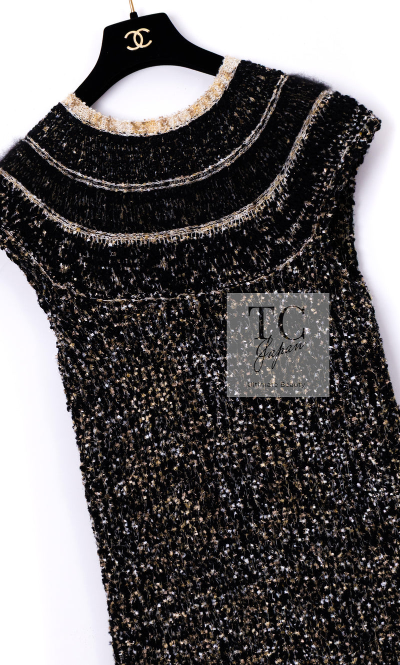 CHANEL 19PF Black Gold Wool Knit Dress 38 シャネル ブラック ゴールド ウール ニット ワンピース 即発