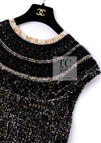 CHANEL 19PF Black Gold Wool Knit Dress 38 シャネル ブラック ゴールド ウール ニット ワンピース 即発