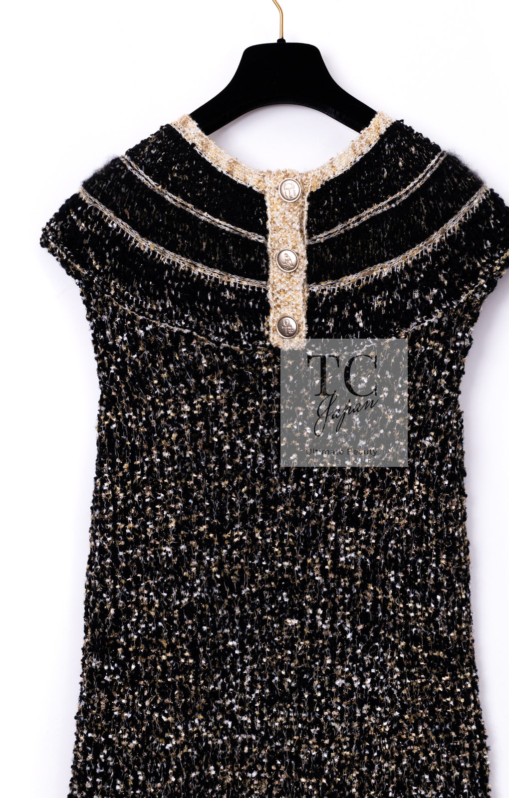 CHANEL 19PF Black Gold Wool Knit Dress 38 シャネル ブラック ゴールド ウール ニット ワンピース 即発