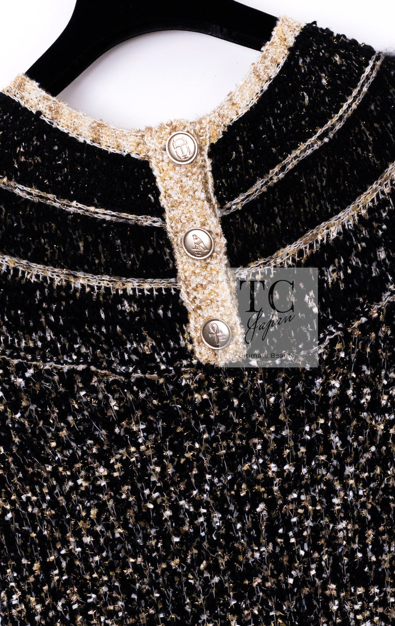 CHANEL 19PF Black Gold Wool Knit Dress 38 シャネル ブラック ゴールド ウール ニット ワンピース 即発