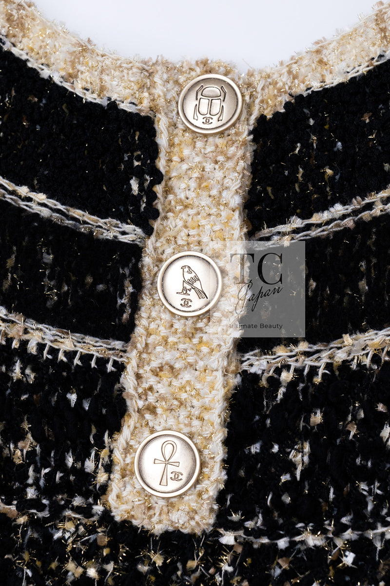 CHANEL 19PF Black Gold Wool Knit Dress 38 シャネル ブラック ゴールド ウール ニット ワンピース 即発
