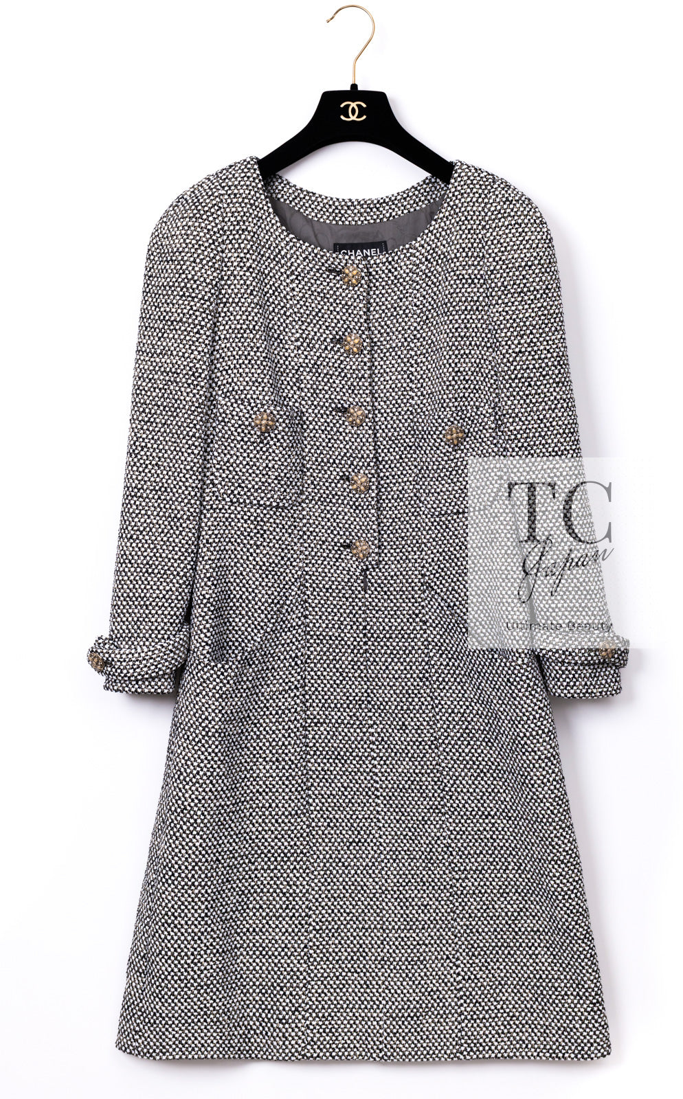 CHANEL 12PF Paris Bombay Black White Metallic Tweed Dress 38 シャネル ブラック ホワイト メタリック ツイード ワンピース 即発
