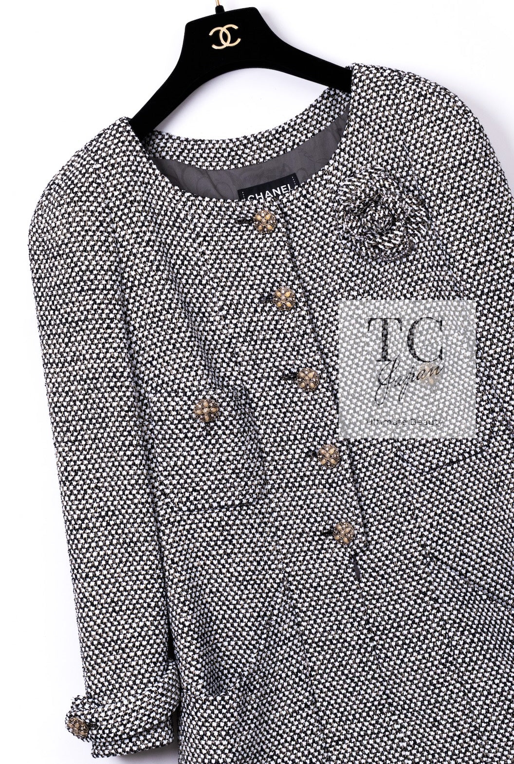 CHANEL 12PF Paris Bombay Black White Metallic Tweed Dress 38 シャネル ブラック ホワイト メタリック ツイード ワンピース 即発