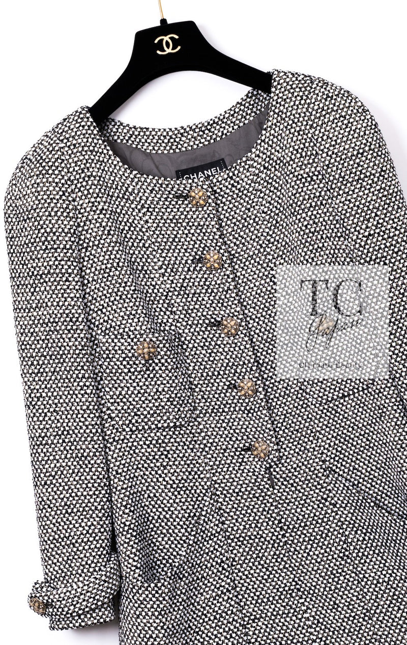 CHANEL 12PF Paris Bombay Black White Metallic Tweed Dress 38 シャネル ブラック ホワイト メタリック ツイード ワンピース