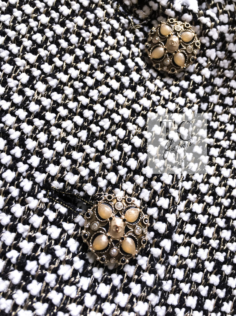 CHANEL 12PF Paris Bombay Black White Metallic Tweed Dress 38 シャネル ブラック ホワイト メタリック ツイード ワンピース 即発