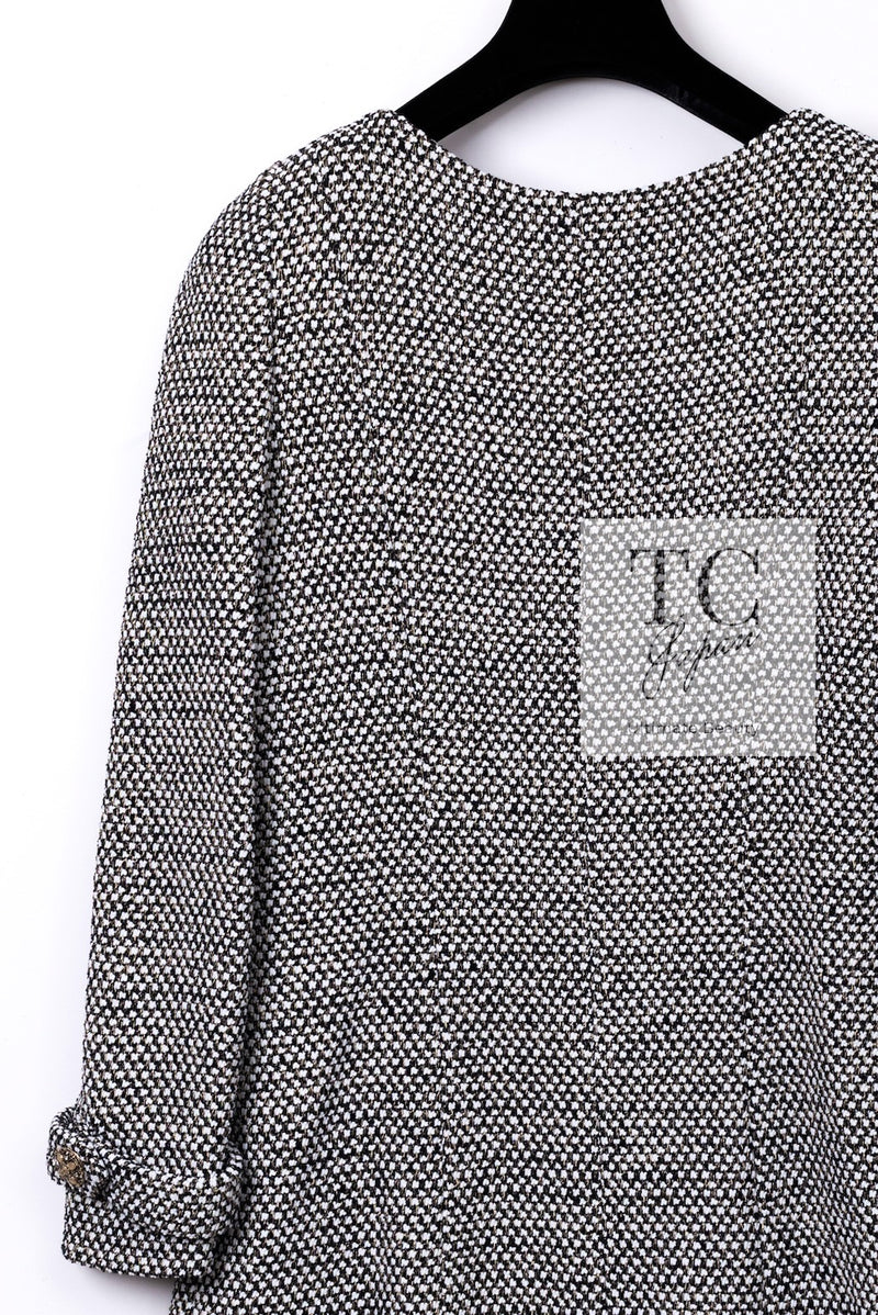 CHANEL 12PF Paris Bombay Black White Metallic Tweed Dress 38 シャネル ブラック ホワイト メタリック ツイード ワンピース