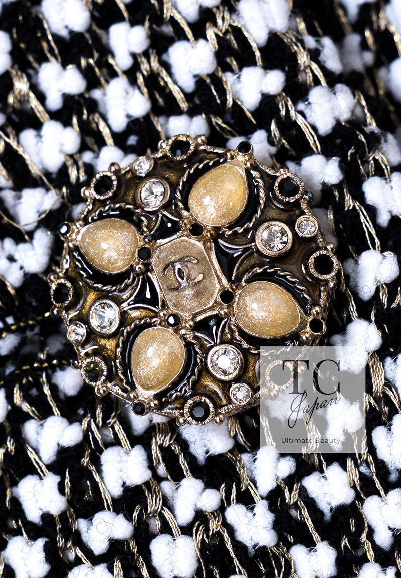 CHANEL 12PF Paris Bombay Black White Metallic Tweed Dress 38 シャネル ブラック ホワイト メタリック ツイード ワンピース 即発