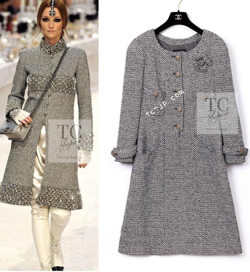 CHANEL 12PF Paris Bombay Black White Metallic Tweed Dress 38 シャネル ブラック ホワイト メタリック ツイード ワンピース 即発