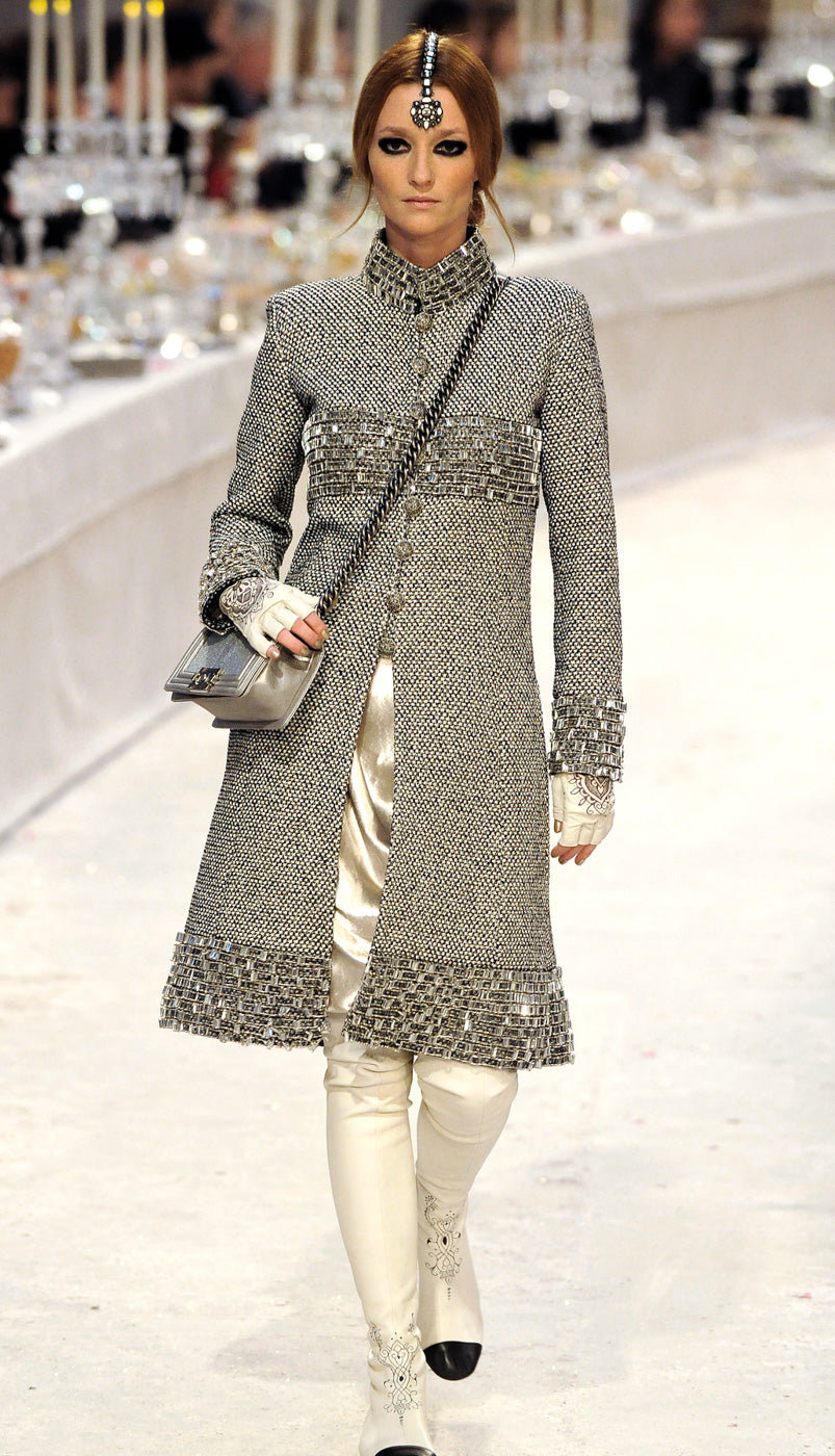 CHANEL 12PF Paris Bombay Black White Metallic Tweed Dress 38 シャネル ブラック ホワイト メタリック ツイード ワンピース