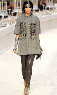CHANEL 12PF Paris Bombay Black White Metallic Tweed Dress 38 シャネル ブラック ホワイト メタリック ツイード ワンピース