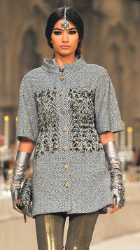 CHANEL 12PF Paris Bombay Black White Metallic Tweed Dress 38 シャネル ブラック ホワイト メタリック ツイード ワンピース