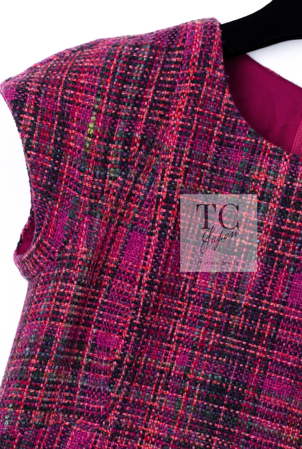 CHANEL 18PA Fuchsia Pink Purple Wool Mohair Tweed Dress 34 36 シャネル フューシャ ピンクパープル ウール モヘア ツイード ワンピース 即発
