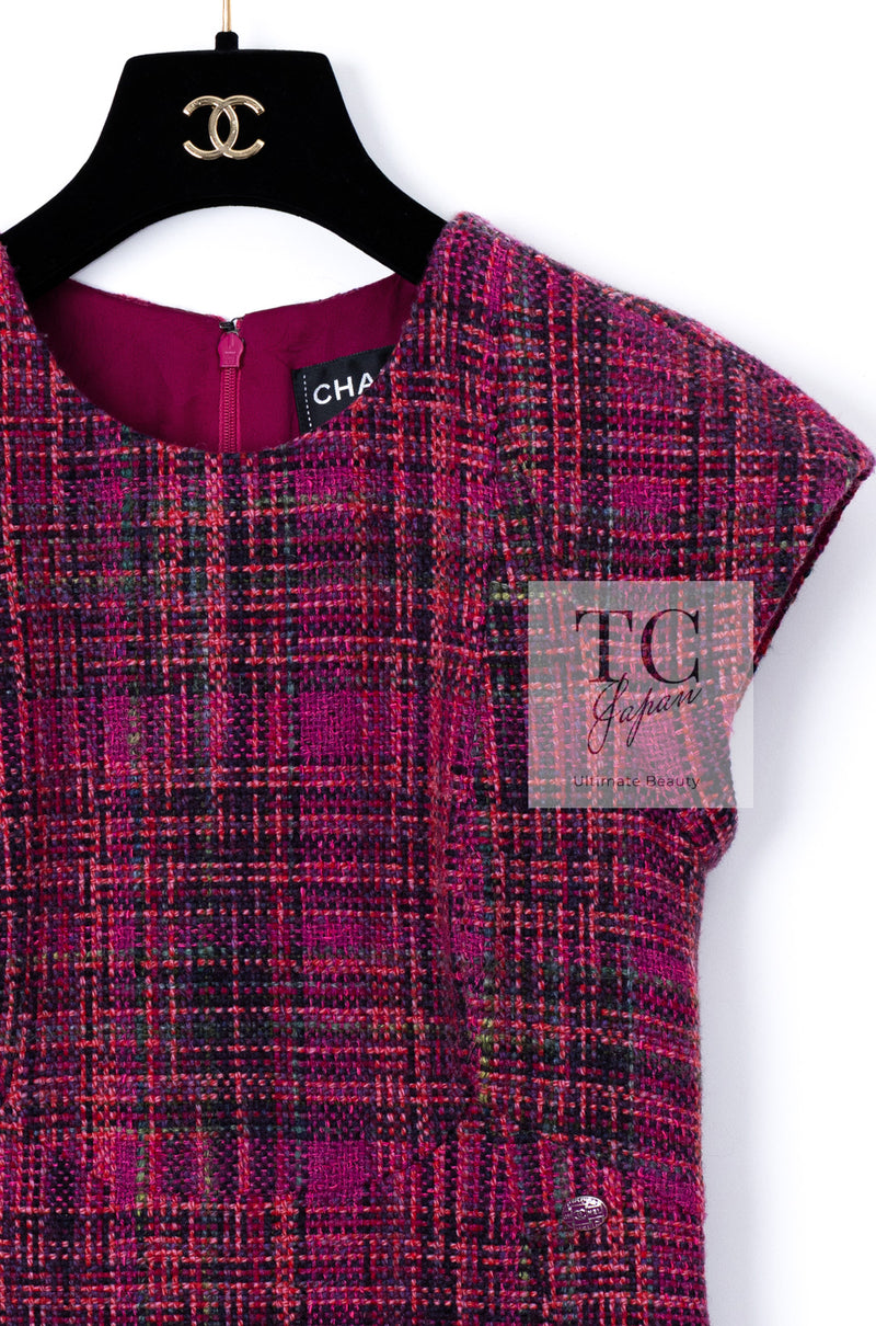 CHANEL 18PA Fuchsia Pink Purple Wool Mohair Tweed Dress 34 36 シャネル フューシャ ピンクパープル ウール モヘア ツイード ワンピース 即発