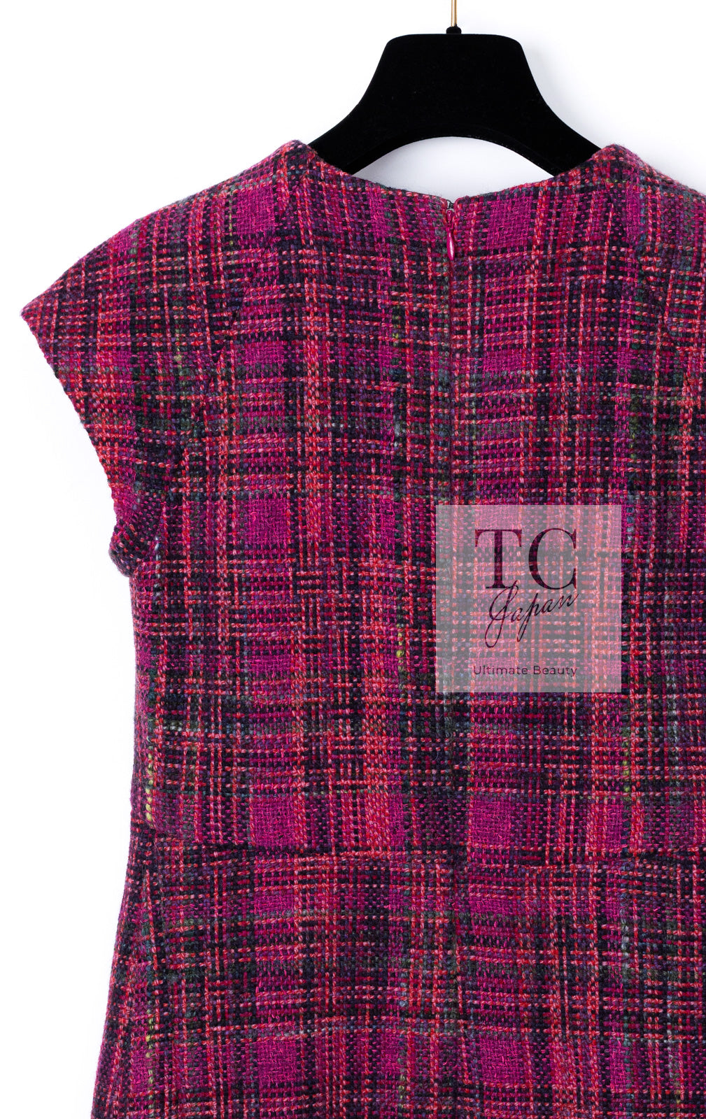 CHANEL 18PA Fuchsia Pink Purple Wool Mohair Tweed Dress 34 36 シャネル フューシャ ピンクパープル ウール モヘア ツイード ワンピース 即発