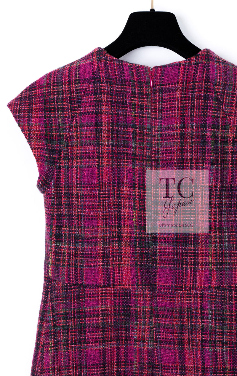 CHANEL 18PA Fuchsia Pink Purple Wool Mohair Tweed Dress 34 36 シャネル フューシャ ピンクパープル ウール モヘア ツイード ワンピース 即発