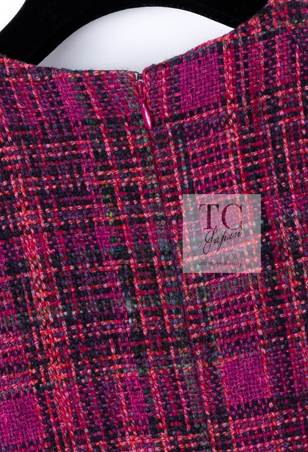 CHANEL 18PA Fuchsia Pink Purple Wool Mohair Tweed Dress 34 36 シャネル フューシャ ピンクパープル ウール モヘア ツイード ワンピース 即発