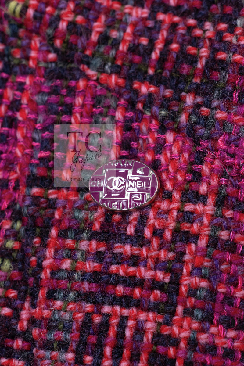 CHANEL 18PA Fuchsia Pink Purple Wool Mohair Tweed Dress 34 36 シャネル フューシャ ピンクパープル ウール モヘア ツイード ワンピース 即発