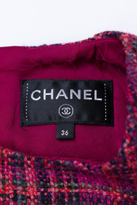 CHANEL 18PA Fuchsia Pink Purple Wool Mohair Tweed Dress 34 36 シャネル フューシャ ピンクパープル ウール モヘア ツイード ワンピース 即発