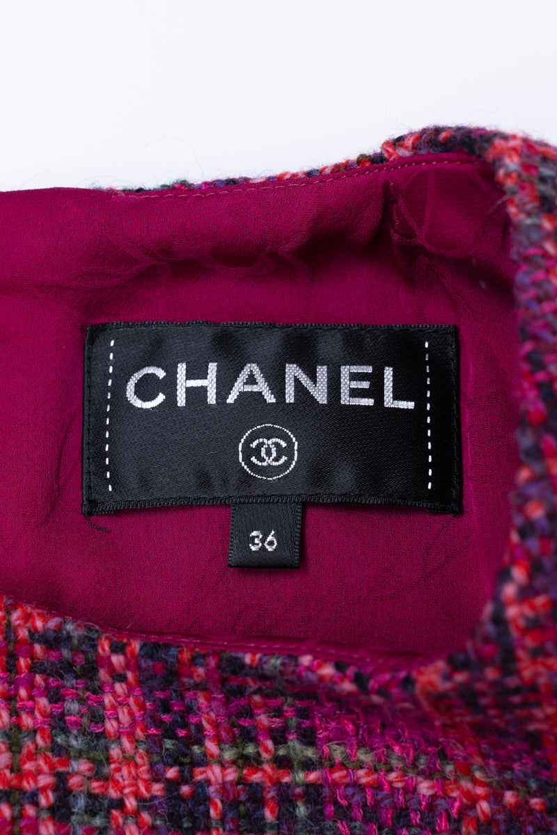 CHANEL 18PA Fuchsia Pink Purple Wool Mohair Tweed Dress 34 36 シャネル フューシャ ピンクパープル ウール モヘア ツイード ワンピース 即発