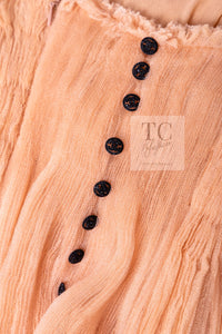 CHANEL 07PF Nude Beige Apricot Chiffon Black Ribbon Dress 34 36 シャネル ヌード ベージュ アプリコット シフォン ブラック リボン ワンピース 即発