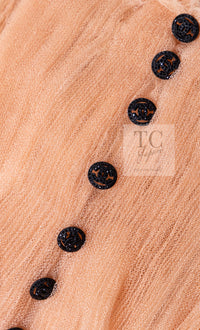 CHANEL 07PF Nude Beige Apricot Chiffon Black Ribbon Dress 34 36 シャネル ヌード ベージュ アプリコット シフォン ブラック リボン ワンピース 即発