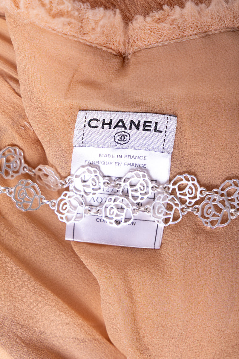 CHANEL 07PF Nude Beige Apricot Chiffon Black Ribbon Dress 34 36 シャネル ヌード ベージュ アプリコット シフォン ブラック リボン ワンピース 即発