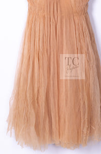 CHANEL 07PF Nude Beige Apricot Chiffon Black Ribbon Dress 34 36 シャネル ヌード ベージュ アプリコット シフォン ブラック リボン ワンピース 即発