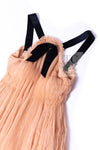 CHANEL 07PF Nude Beige Apricot Chiffon Black Ribbon Dress 34 36 シャネル ヌード ベージュ アプリコット シフォン ブラック リボン ワンピース 即発