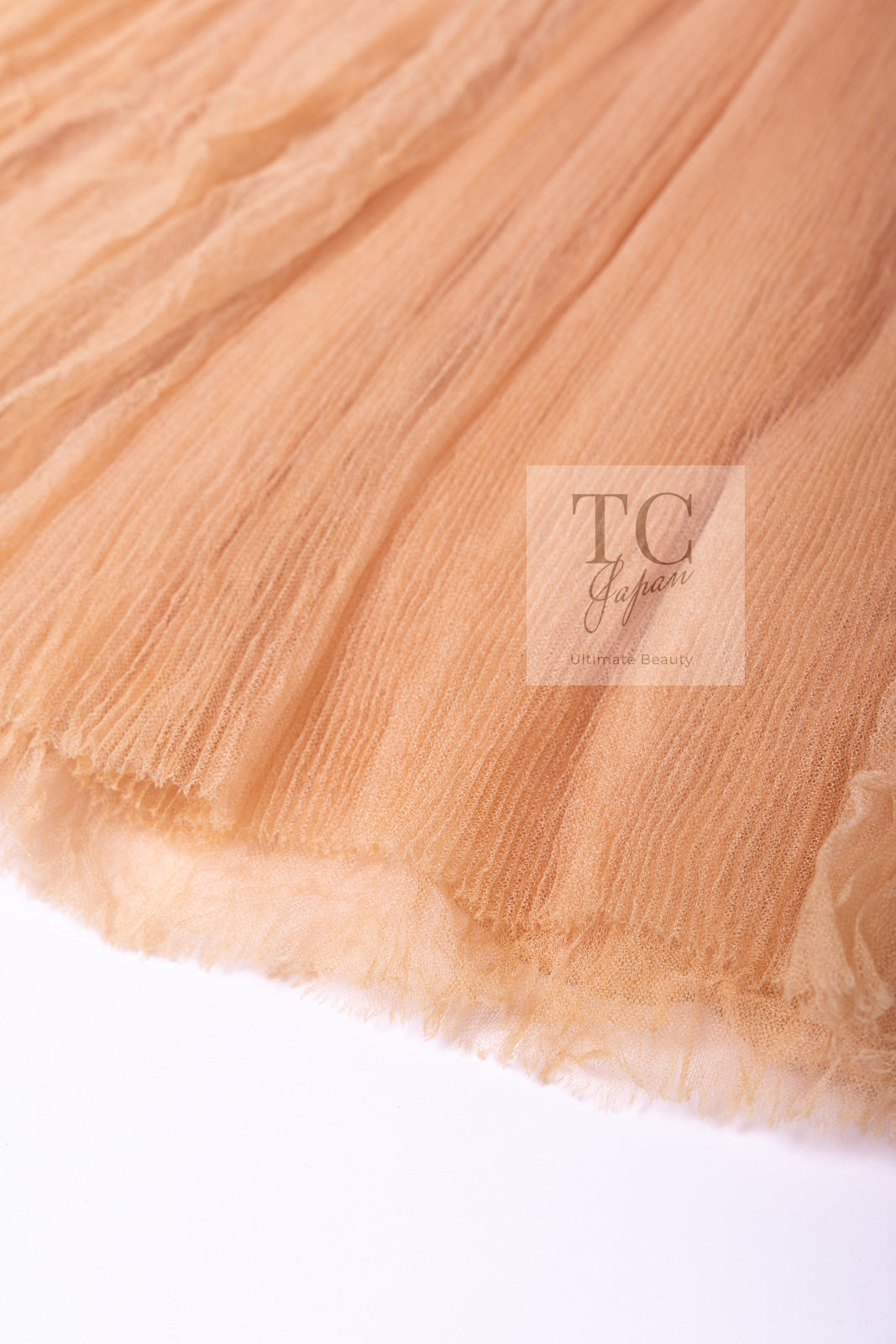 CHANEL 07PF Nude Beige Apricot Chiffon Black Ribbon Dress 34 36 シャネル ヌード ベージュ アプリコット シフォン ブラック リボン ワンピース 即発