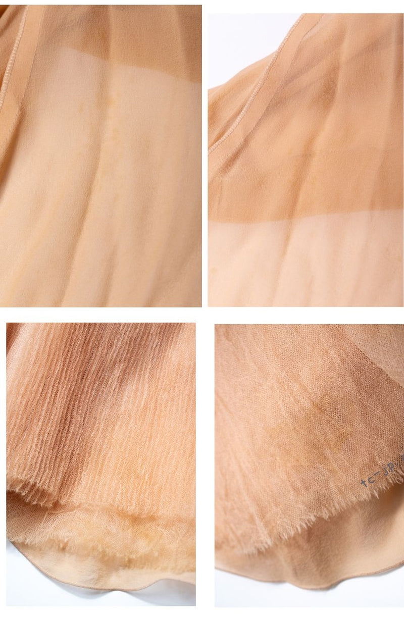 CHANEL 07PF Nude Beige Apricot Chiffon Black Ribbon Dress 34 36 シャネル ヌード ベージュ アプリコット シフォン ブラック リボン ワンピース 即発